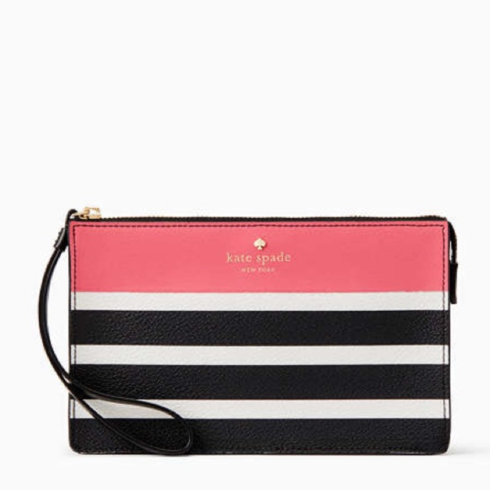 Kate Spade Pink and Black Striped Wristlet